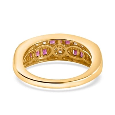 African Ruby and White Zircon 1.49 ctw Band Ring in 14K YG Over Sterling Silver (Size 8)