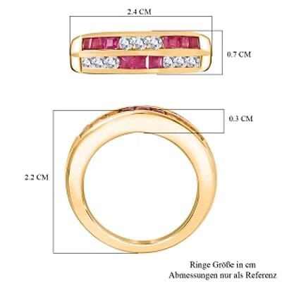 African Ruby and White Zircon 1.49 ctw Band Ring in 14K YG Over Sterling Silver (Size 8)