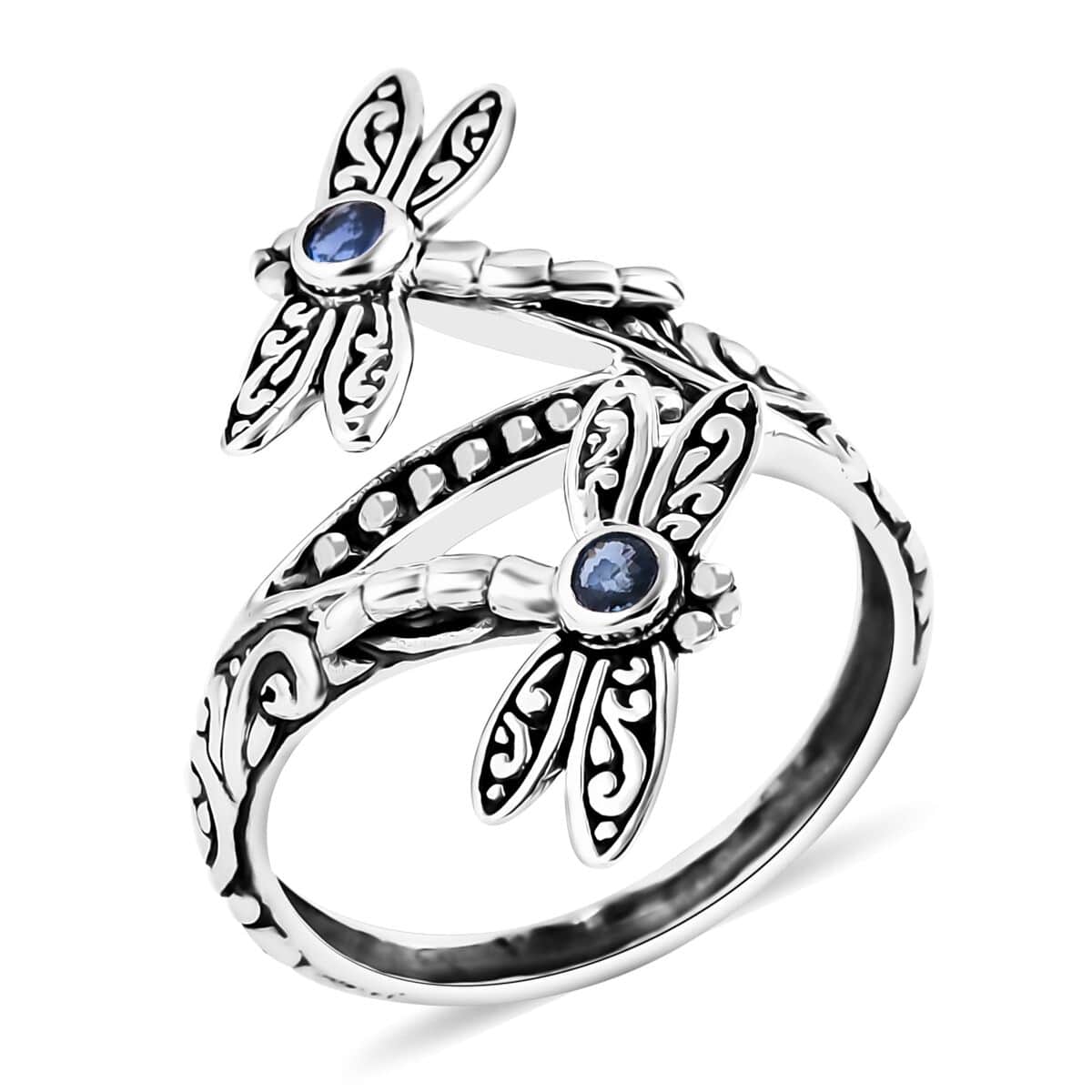 Bali Legacy Blue Sapphire 0.25 ctw Dragonfly Ring in Sterling Silver (Size 10.0) image number 0