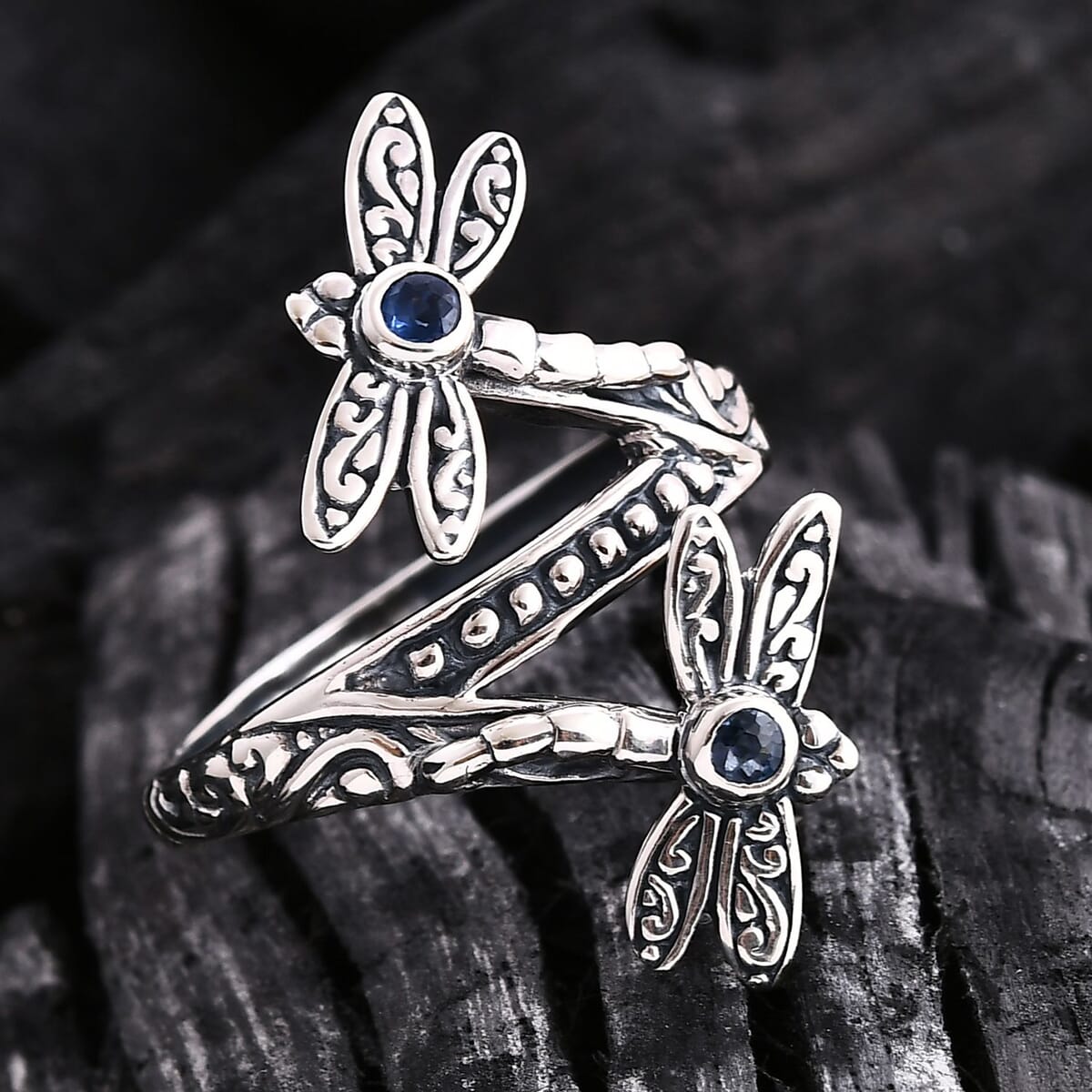 Bali Legacy Kanchanaburi Blue Sapphire 0.25 ctw Dragonfly Ring in Sterling Silver (Size 6.0) image number 1