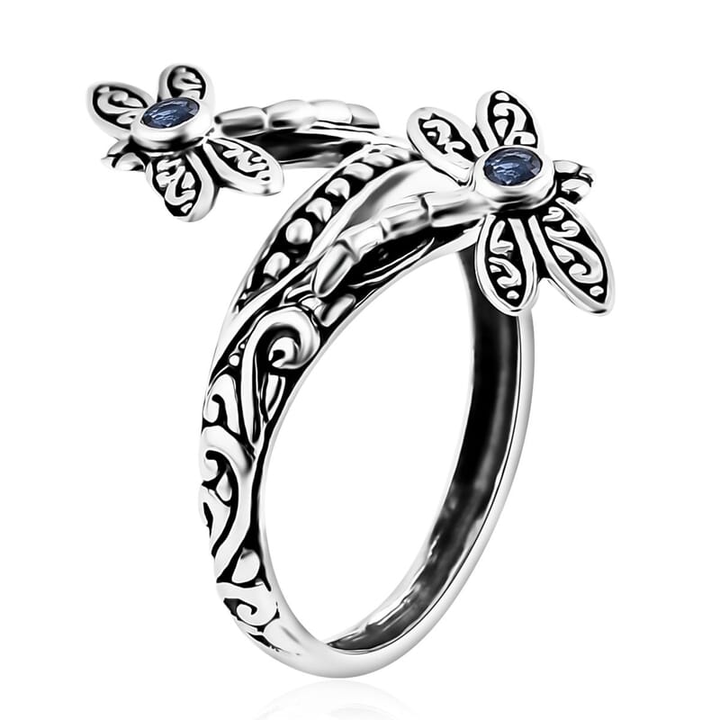 Bali Legacy Kanchanaburi Blue Sapphire 0.25 ctw Dragonfly Ring in Sterling Silver (Size 6.0)