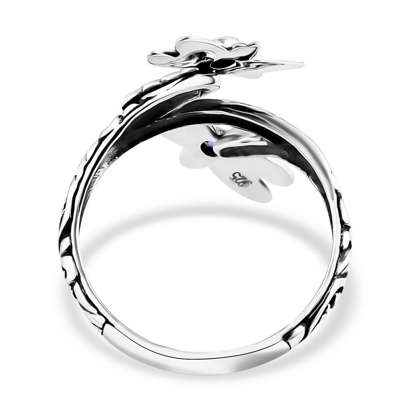 Bali Legacy Kanchanaburi Blue Sapphire 0.25 ctw Dragonfly Ring in Sterling Silver (Size 6.0)