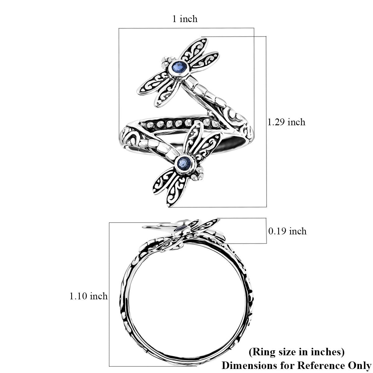 Bali Legacy Kanchanaburi Blue Sapphire 0.25 ctw Dragonfly Ring in Sterling Silver (Size 6.0) image number 5