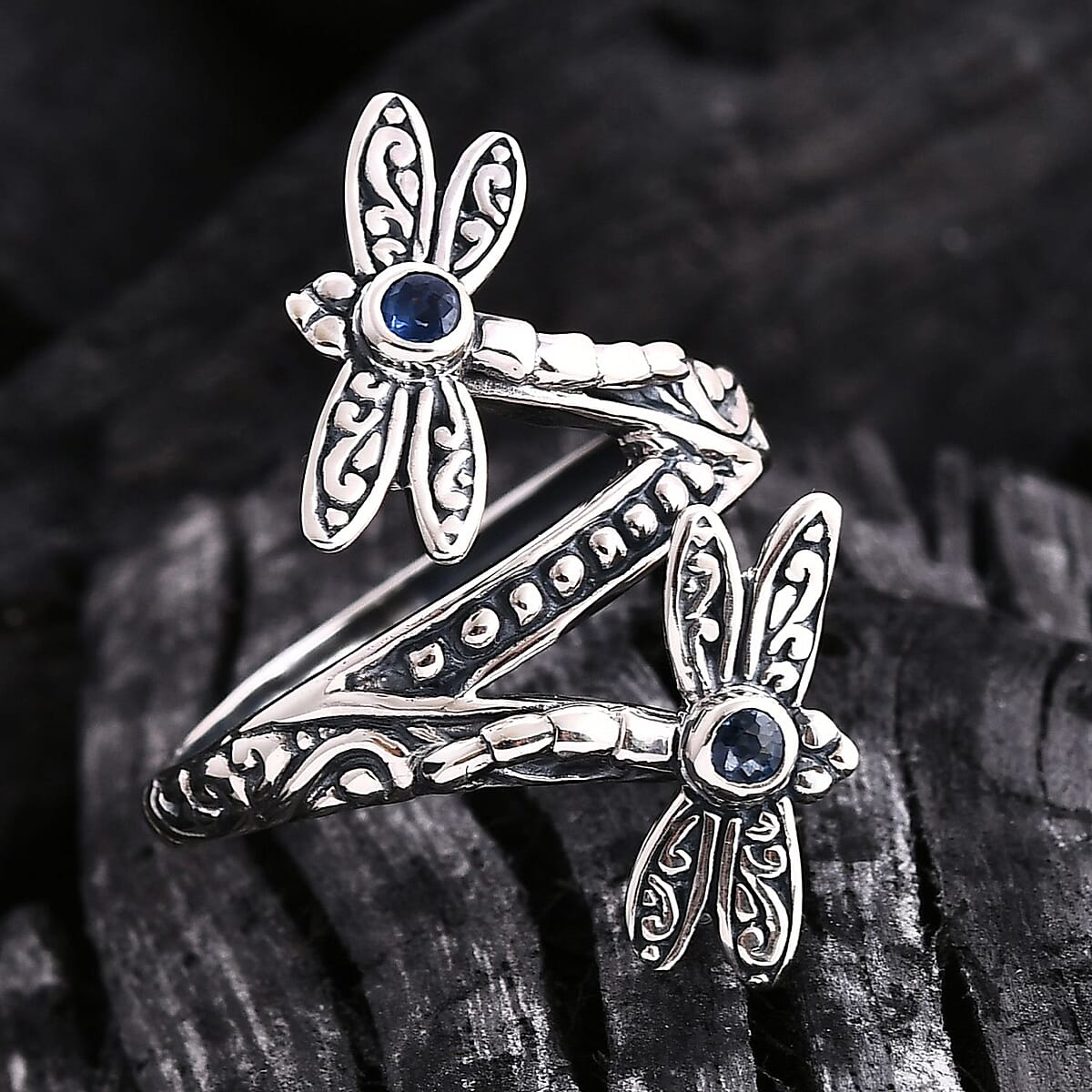 Bali Legacy Kanchanaburi Blue Sapphire 0.25 ctw Dragonfly Ring in Sterling Silver (Size 8.0) image number 1