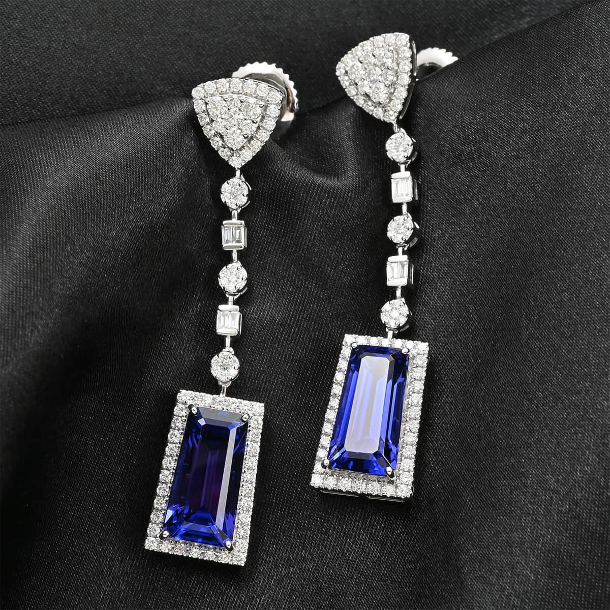 Chairman Vault Collection Certified & Appraised Rhapsody 950 Platinum AAAA Tanzanite and E-F VS Diamond Dangle Earrings 17.96 Grams 16.05 ctw image number 1