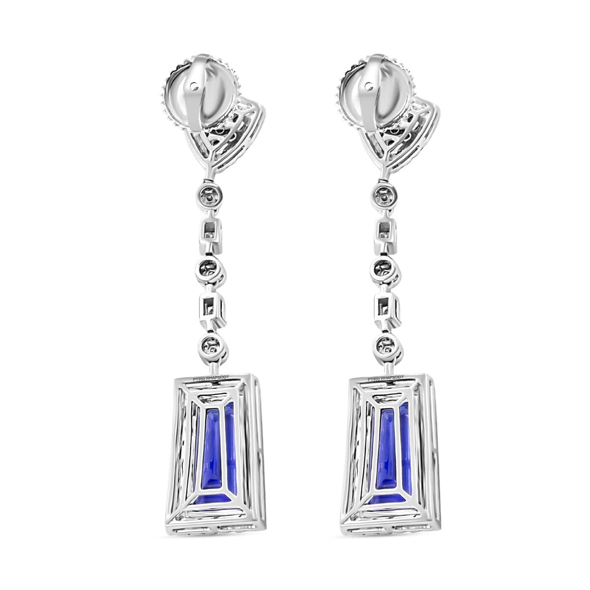 Chairman Vault Collection Certified & Appraised Rhapsody 950 Platinum AAAA Tanzanite and E-F VS Diamond Dangle Earrings 17.96 Grams 16.05 ctw image number 4