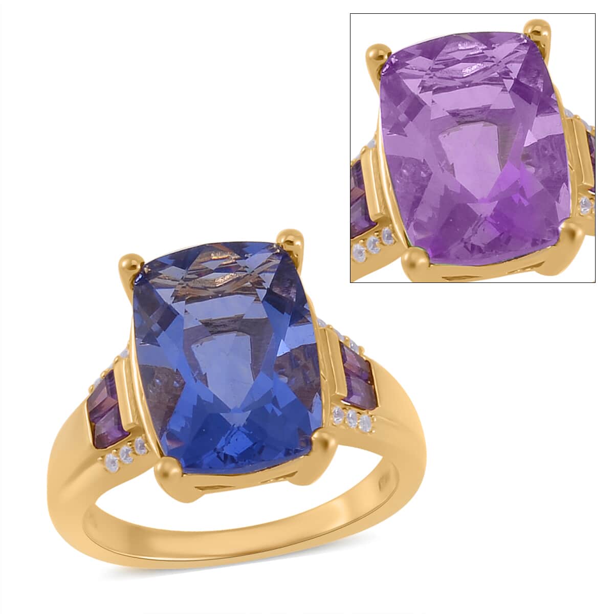 Color Change Fluorite (IR) and Multi Gemstone Ring in Vermeil Yellow Gold Over Sterling Silver (Size 10.0) 8.00 ctw image number 0