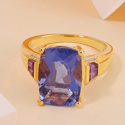 Color Change Fluorite (IR) and Multi Gemstone Ring in Vermeil Yellow Gold Over Sterling Silver (Size 10.0) 8.00 ctw