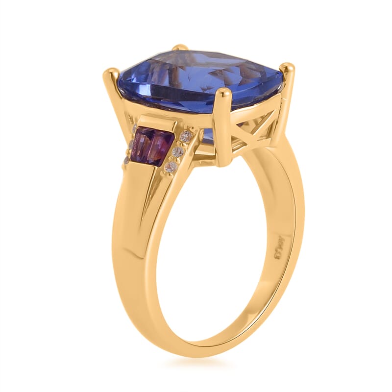 Color Change Fluorite (IR) and Multi Gemstone Ring in Vermeil Yellow Gold Over Sterling Silver (Size 10.0) 8.00 ctw