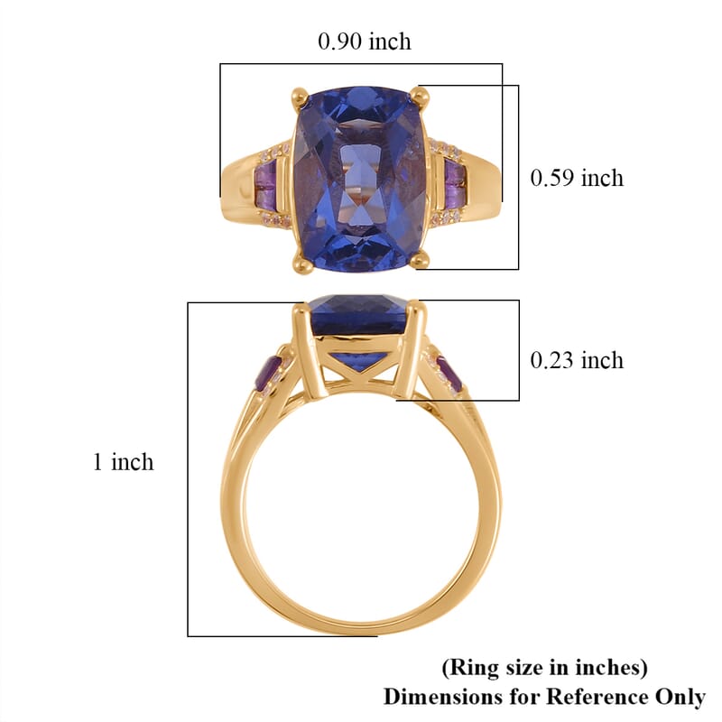 Color Change Fluorite (IR) and Multi Gemstone Ring in Vermeil Yellow Gold Over Sterling Silver (Size 10.0) 8.00 ctw