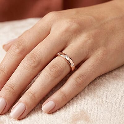 Diamond 0.10 ctw Ring in Vermeil Rose Gold Over Sterling Silver (Size 11.5)