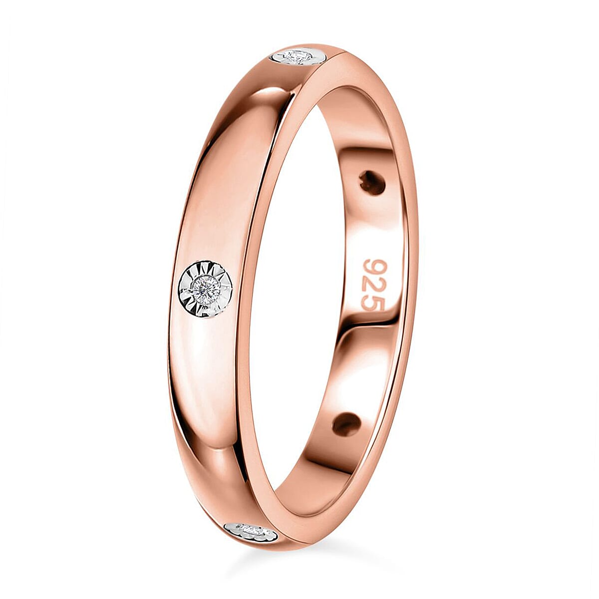 Diamond 0.10 ctw Ring in Vermeil Rose Gold Over Sterling Silver (Size 11.5)