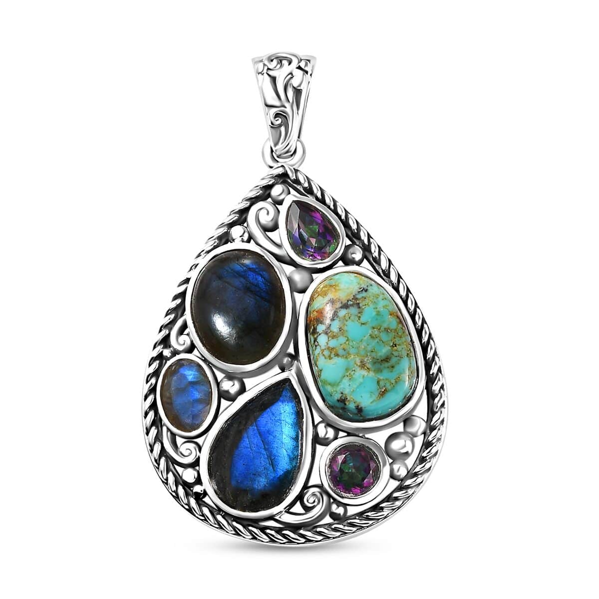 Artisan Crafted Malagasy Labradorite and Multi Gemstone Pendant in Sterling Silver 10.20 ctw image number 0