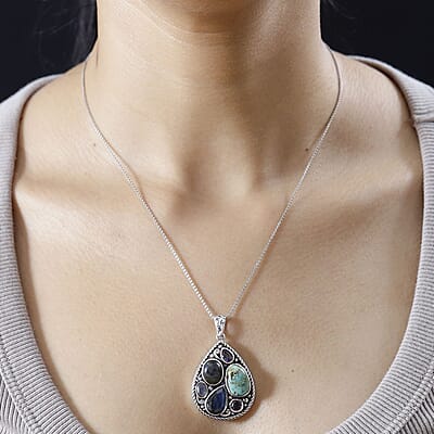 Artisan Crafted Malagasy Labradorite and Multi Gemstone Pendant in Sterling Silver 10.20 ctw