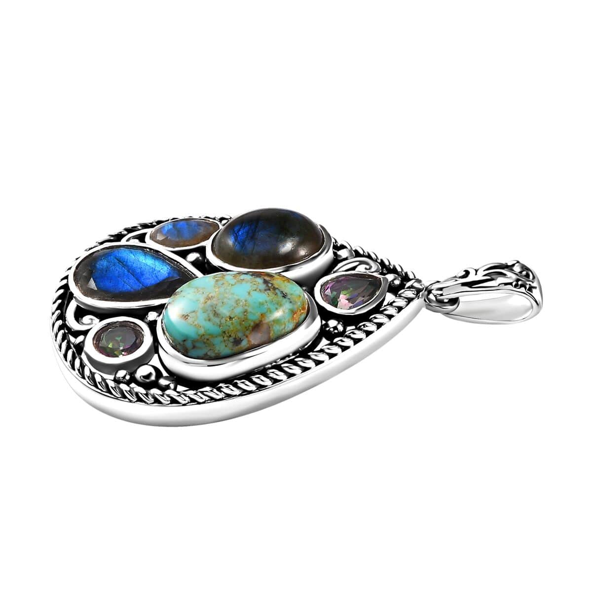 Artisan Crafted Malagasy Labradorite and Multi Gemstone Pendant in Sterling Silver 10.20 ctw image number 4