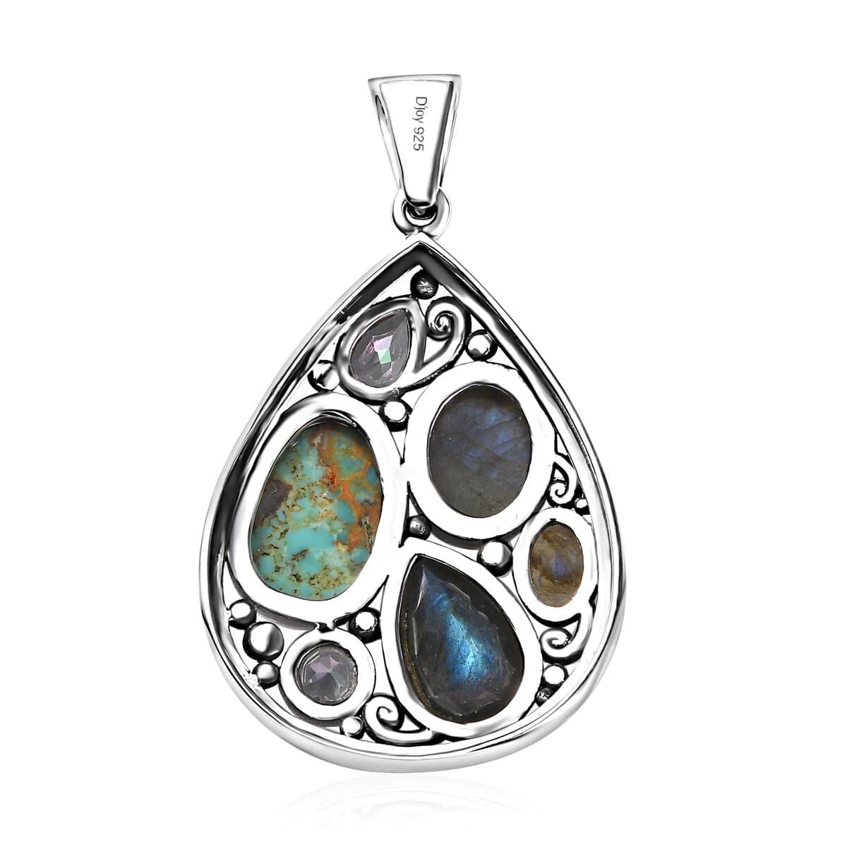 Artisan Crafted Malagasy Labradorite and Multi Gemstone Pendant in Sterling Silver 10.20 ctw image number 5