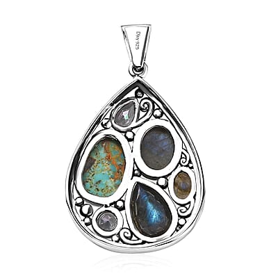 Artisan Crafted Malagasy Labradorite and Multi Gemstone Pendant in Sterling Silver 10.20 ctw