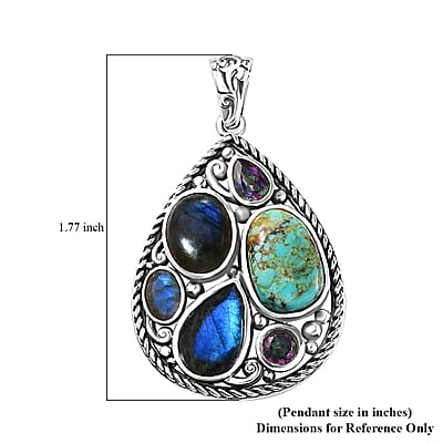 Artisan Crafted Malagasy Labradorite and Multi Gemstone Pendant in Sterling Silver 10.20 ctw