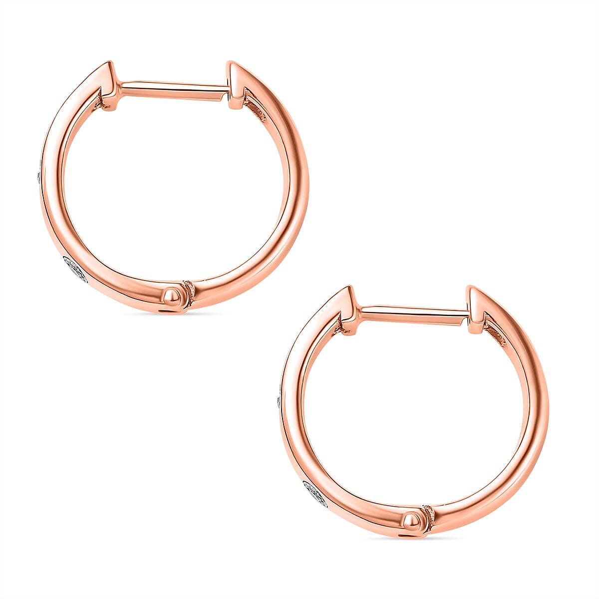 White Diamond Half Hoop Earring in Vermeil RG Over Sterling Silver