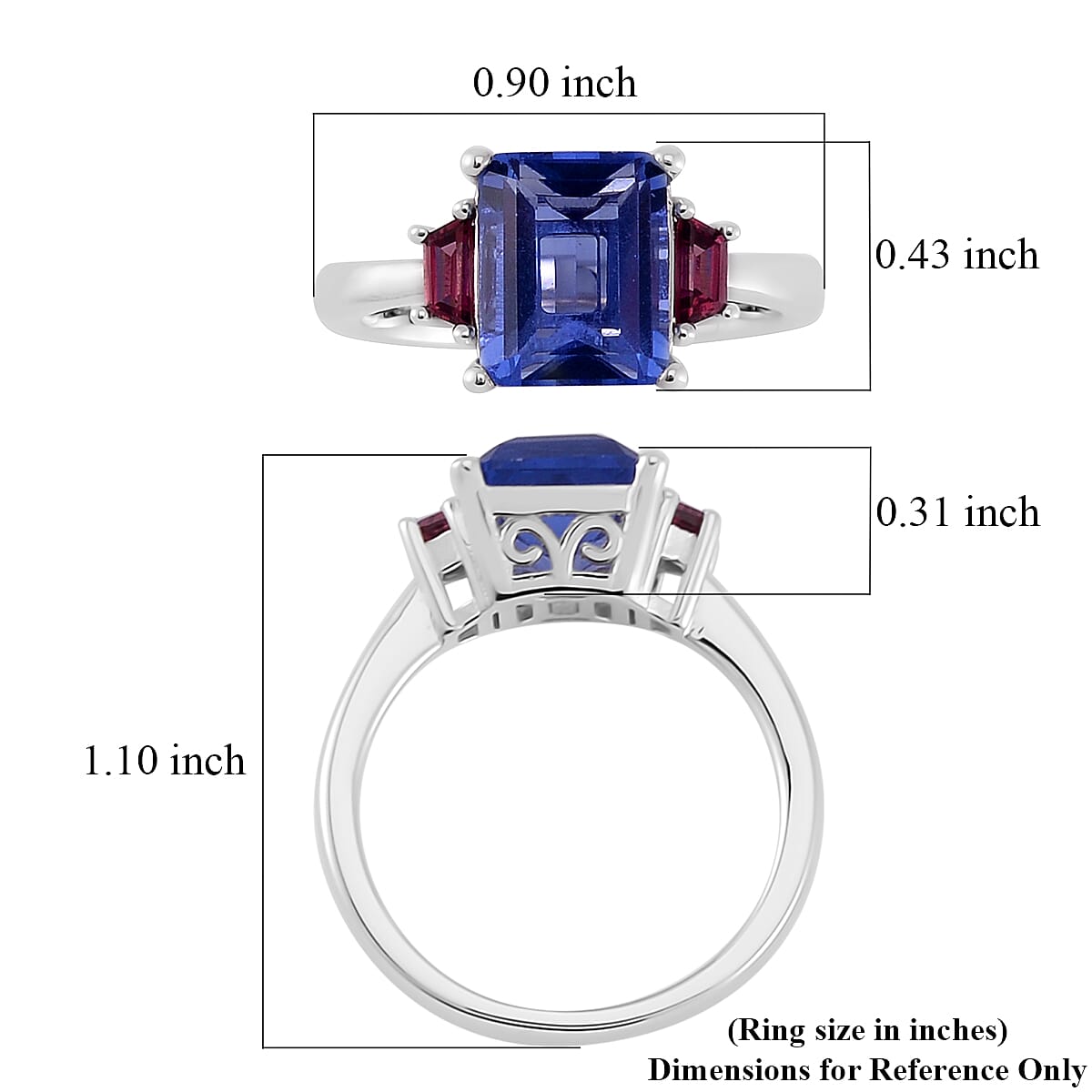 Color Change Fluorite (IR) and Orissa Rhodolite Garnet 3 Stone Ring in Rhodium Over Sterling Silver (Size 10.0) 4.50 ctw
