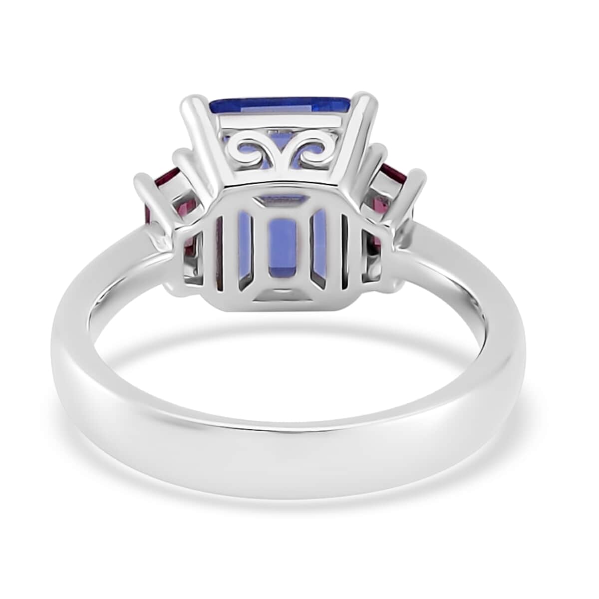 Color Change Fluorite (IR) and Orissa Rhodolite Garnet 3 Stone Ring in Rhodium Over Sterling Silver (Size 7.0) 4.50 ctw image number 4