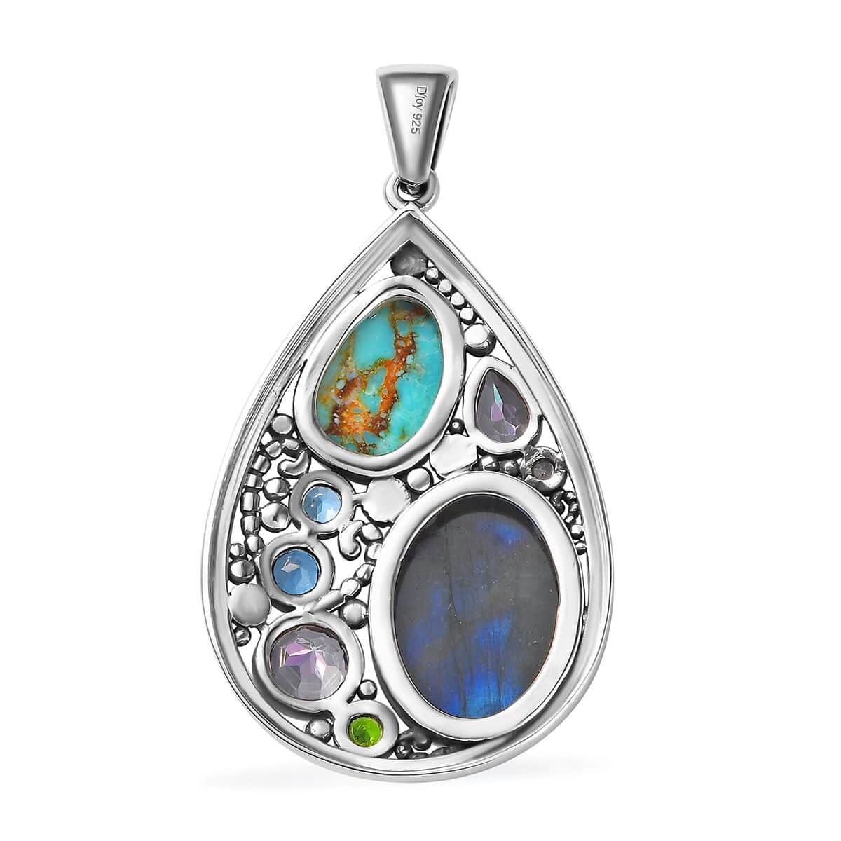 Artisan Crafted Malagasy Labradorite and Multi Gemstone Pendant in Sterling Silver 20.85 ctw image number 5