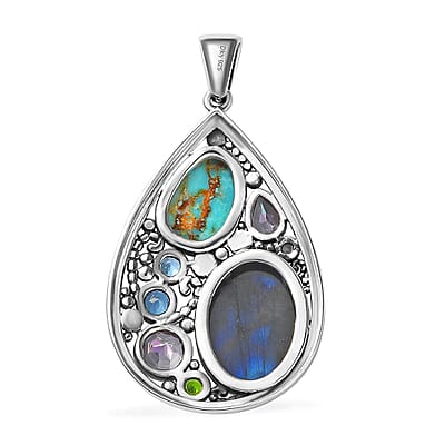 D'Joy Artisan Crafted Malagasy Labradorite and Multi Gemstone Pendant in Sterling Silver 20.85 ctw