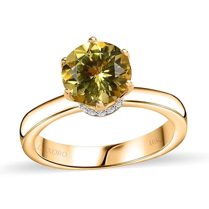 Luxoro 10K Yellow Gold Premium Brazilian Heliodor and G-H I2 Diamond Ring (Size 10.0) 2.00 ctw