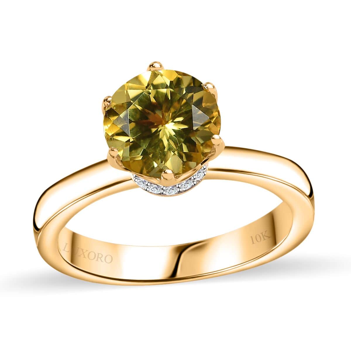 Luxoro 10K Yellow Gold Premium Brazilian Heliodor and G-H I2 Diamond Ring (Size 6.0) 2.00 ctw image number 0