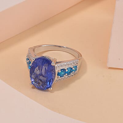 Color Change Fluorite (IR) and Multi Gemstone Ring in Rhodium Over Sterling Silver (Size 10.0) 8.30 ctw