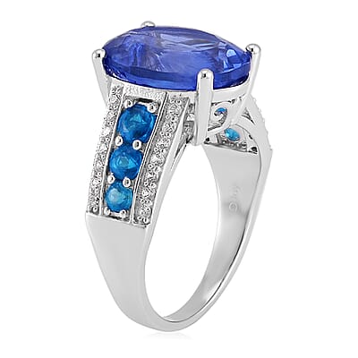 Color Change Fluorite (IR) and Multi Gemstone Ring in Rhodium Over Sterling Silver (Size 10.0) 8.30 ctw