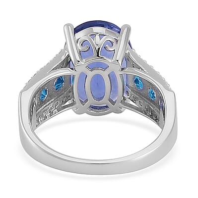 Color Change Fluorite (IR) and Multi Gemstone Ring in Rhodium Over Sterling Silver (Size 10.0) 8.30 ctw
