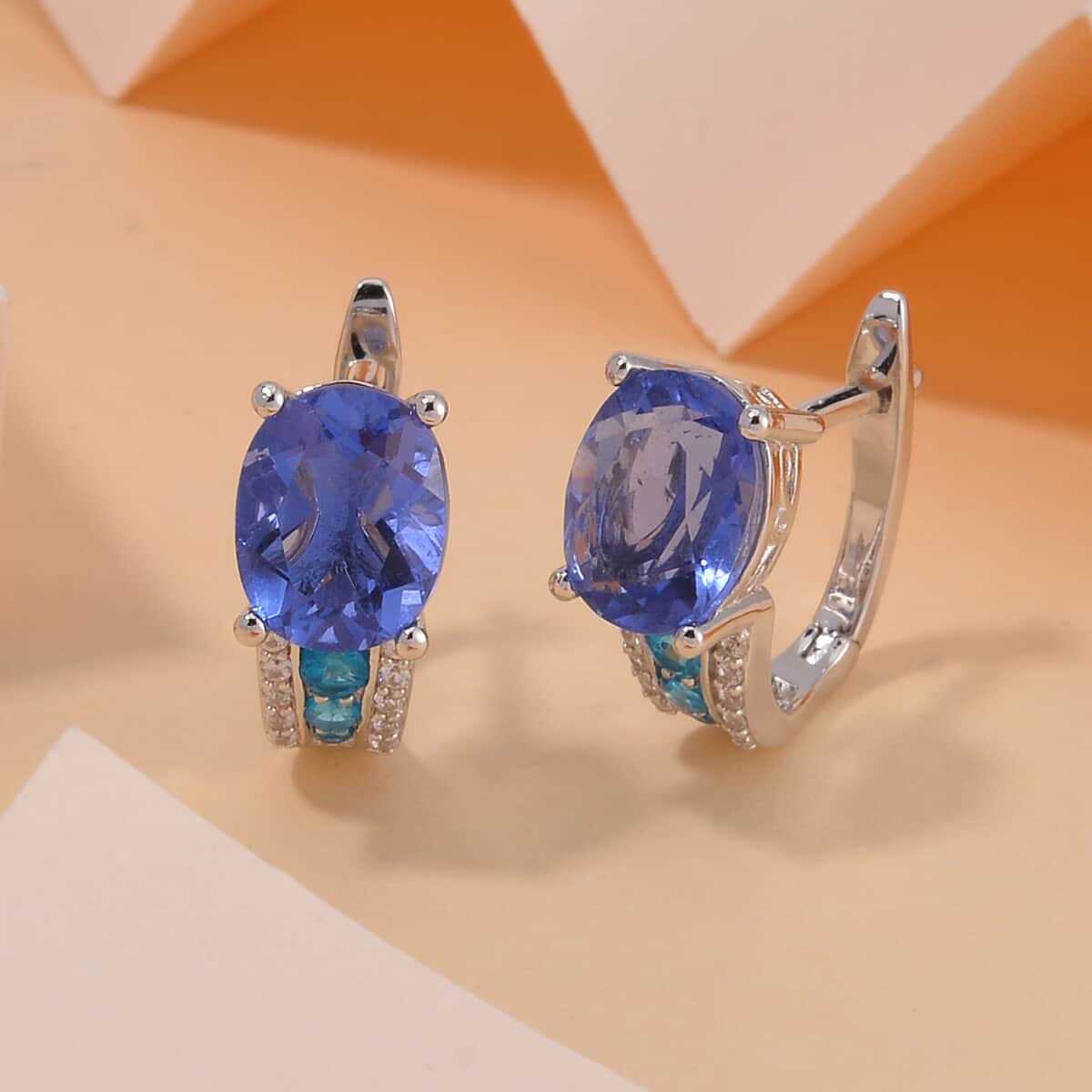 Color Change Fluorite (IR) and Multi Gemstone Huggie Hoop Earrings in Rhodium Over Sterling Silver 6.75 ctw image number 1