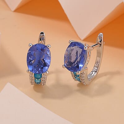 Color Change Fluorite (IR) and Multi Gemstone Huggie Hoop Earrings in Rhodium Over Sterling Silver 6.75 ctw