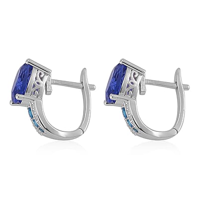 Color Change Fluorite (IR) and Multi Gemstone Huggie Hoop Earrings in Rhodium Over Sterling Silver 6.75 ctw