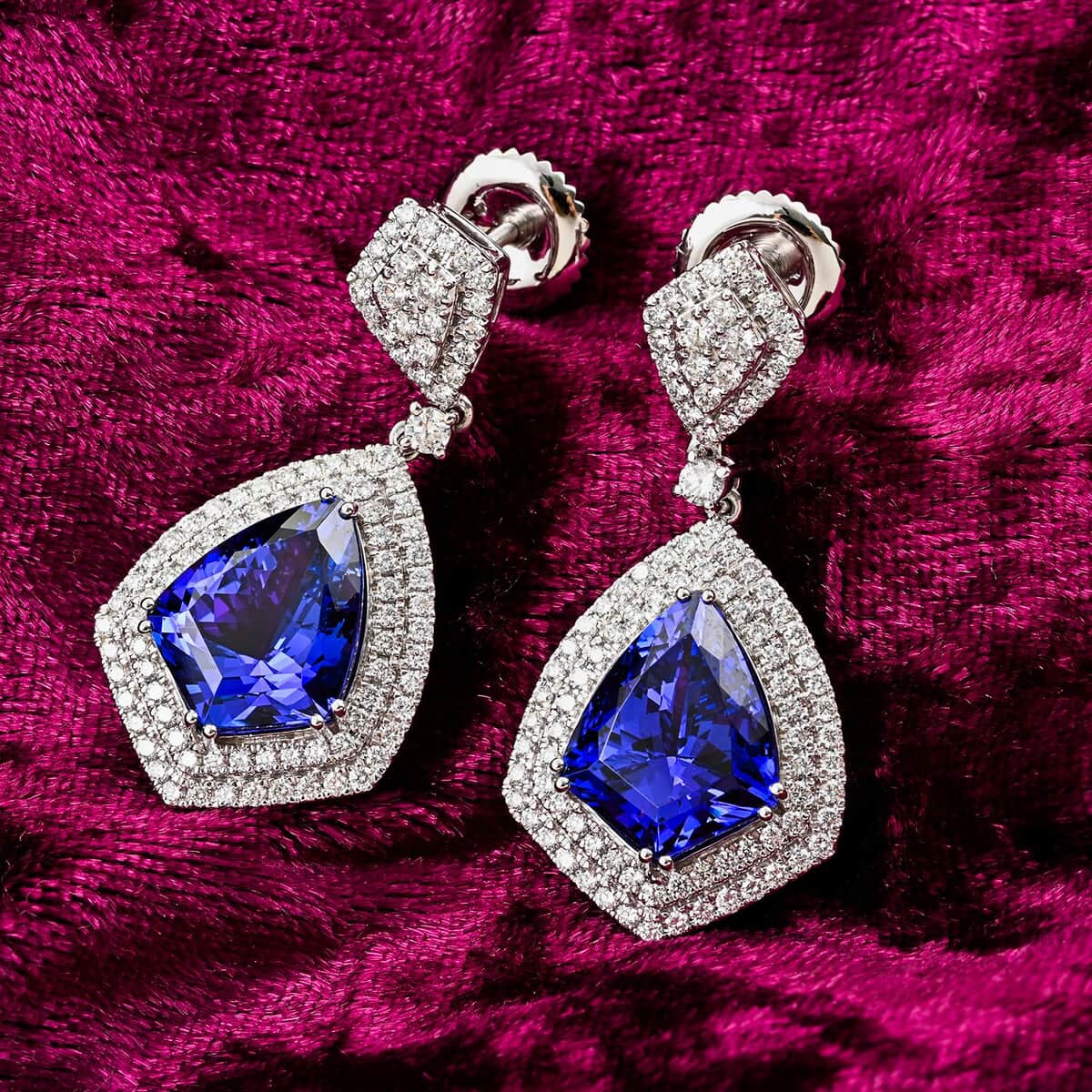 Chairman Vault Collection Certified & Appraised Rhapsody 950 Platinum AAAA Tanzanite and E-F VS Diamond Earrings 18.30 Grams 17.45 ctw image number 1