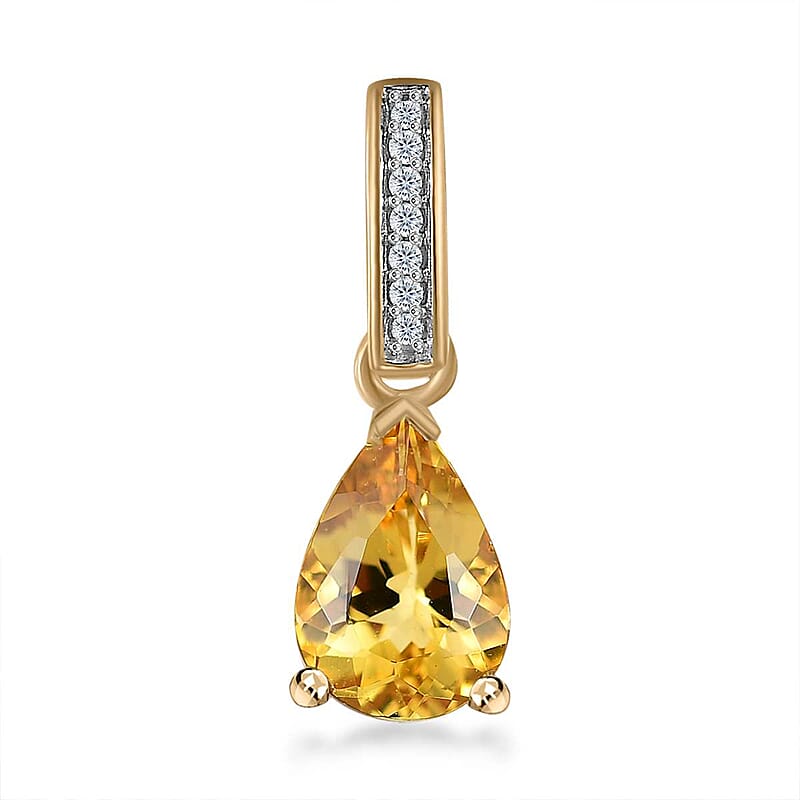 Luxoro 10K Yellow Gold Premium Brazilian Heliodor and G-H I2 Diamond Accent Drop Pendant without Chain 1.15 ctw