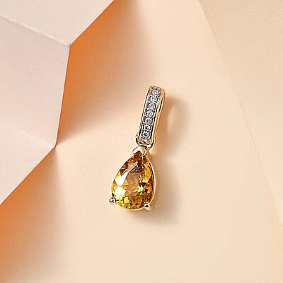 Luxoro 10K Yellow Gold Premium Brazilian Heliodor and G-H I2 Diamond Accent Drop Pendant without Chain 1.15 ctw