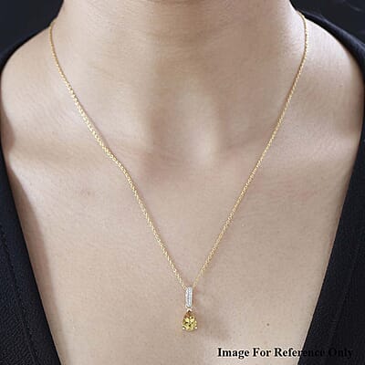 Luxoro 10K Yellow Gold Premium Brazilian Heliodor and G-H I2 Diamond Accent Drop Pendant without Chain 1.15 ctw