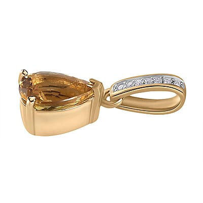 Luxoro 10K Yellow Gold Premium Brazilian Heliodor and G-H I2 Diamond Accent Drop Pendant without Chain 1.15 ctw