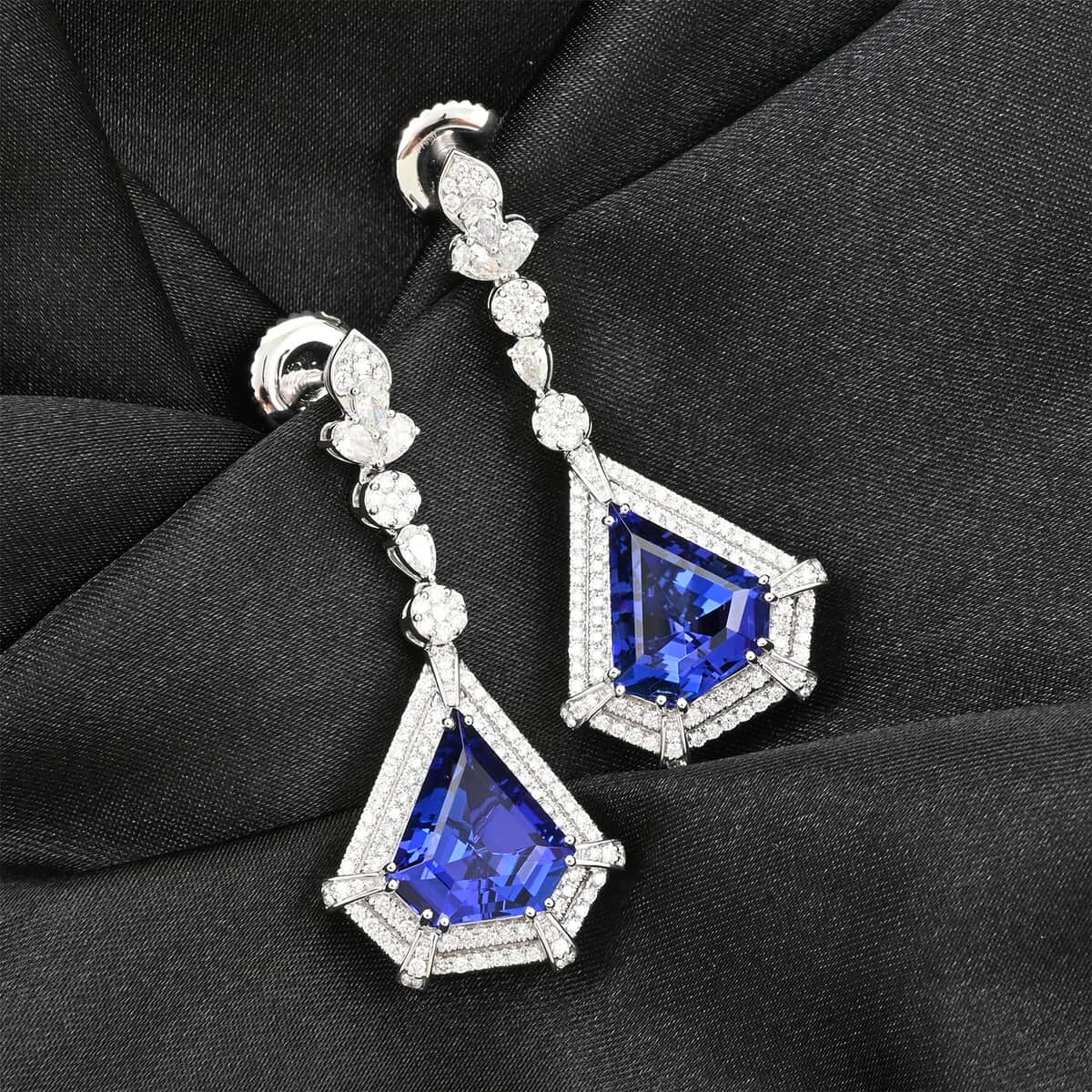 Chairman Vault Collection Certified & Appraised Rhapsody 950 Platinum AAAA Tanzanite and E-F VS Diamond Earrings 23.30 Grams 16.35 ctw image number 1