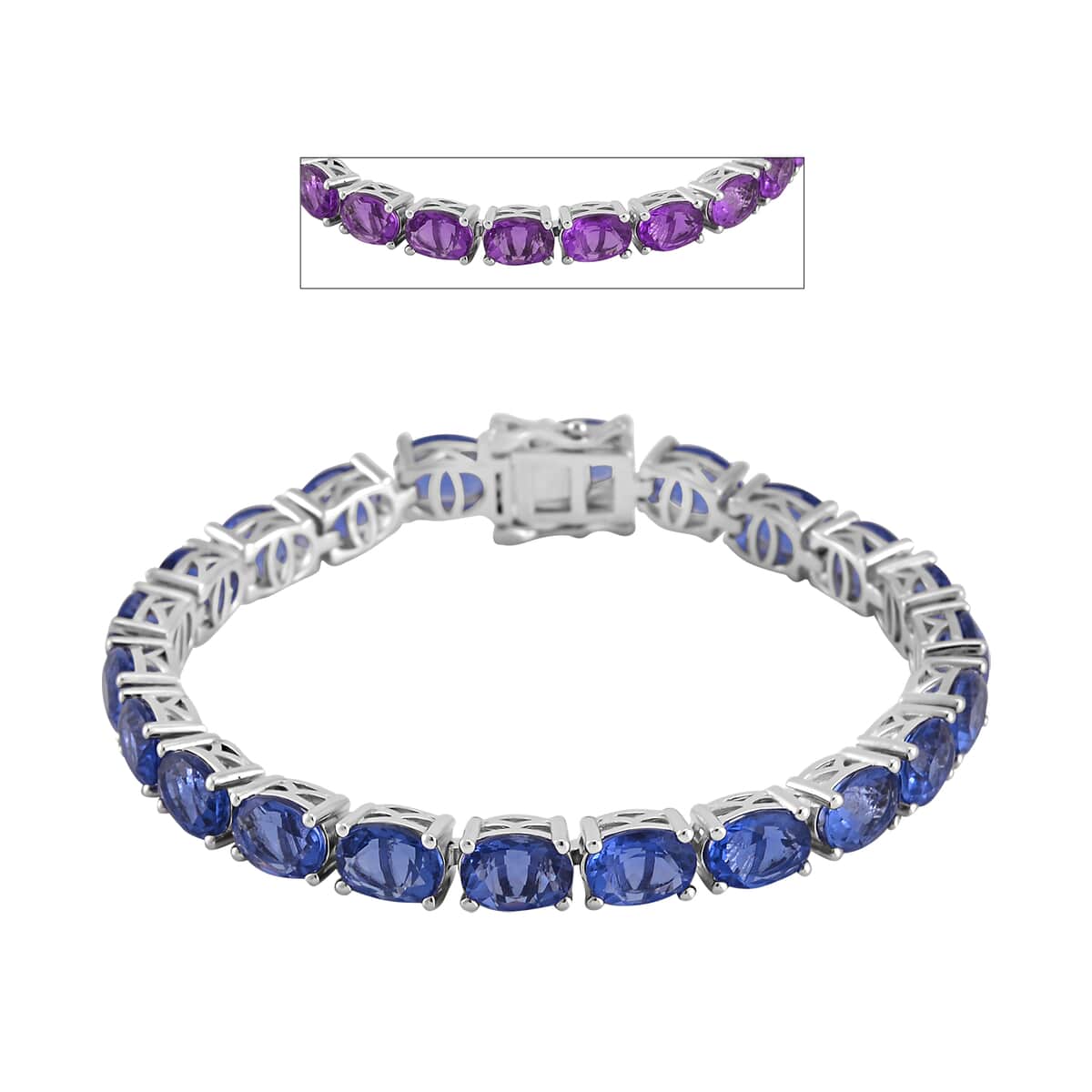 Color Change Fluorite (IR) Tennis Bracelet in Rhodium Over Sterling Silver (7.25 In) 33.50 ctw image number 0