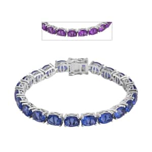 Color Change Fluorite (IR) Tennis Bracelet in Rhodium Over Sterling Silver (7.25 In) 33.50 ctw