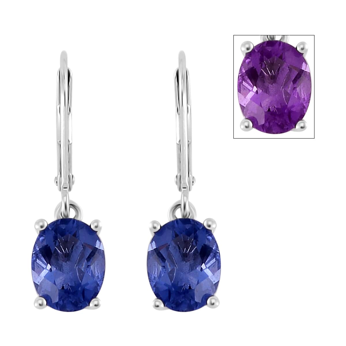 Color Change Fluorite (IR) Lever Back Earrings in Rhodium Over Sterling Silver 4.25 ctw image number 0