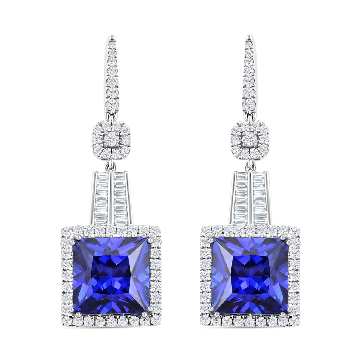 Chairman Vault Collection Certified & Appraised Rhapsody 950 Platinum Princess Cut AAAA Tanzanite and E-F VS Diamond Dangle Earrings 20.80 Grams 24.05 ctw image number 0