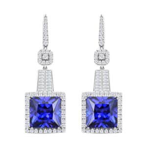 Chairman Vault Collection Certified & Appraised Rhapsody 950 Platinum Princess Cut AAAA Tanzanite and E-F VS Diamond Dangle Earrings 20.80 Grams 24.05 ctw