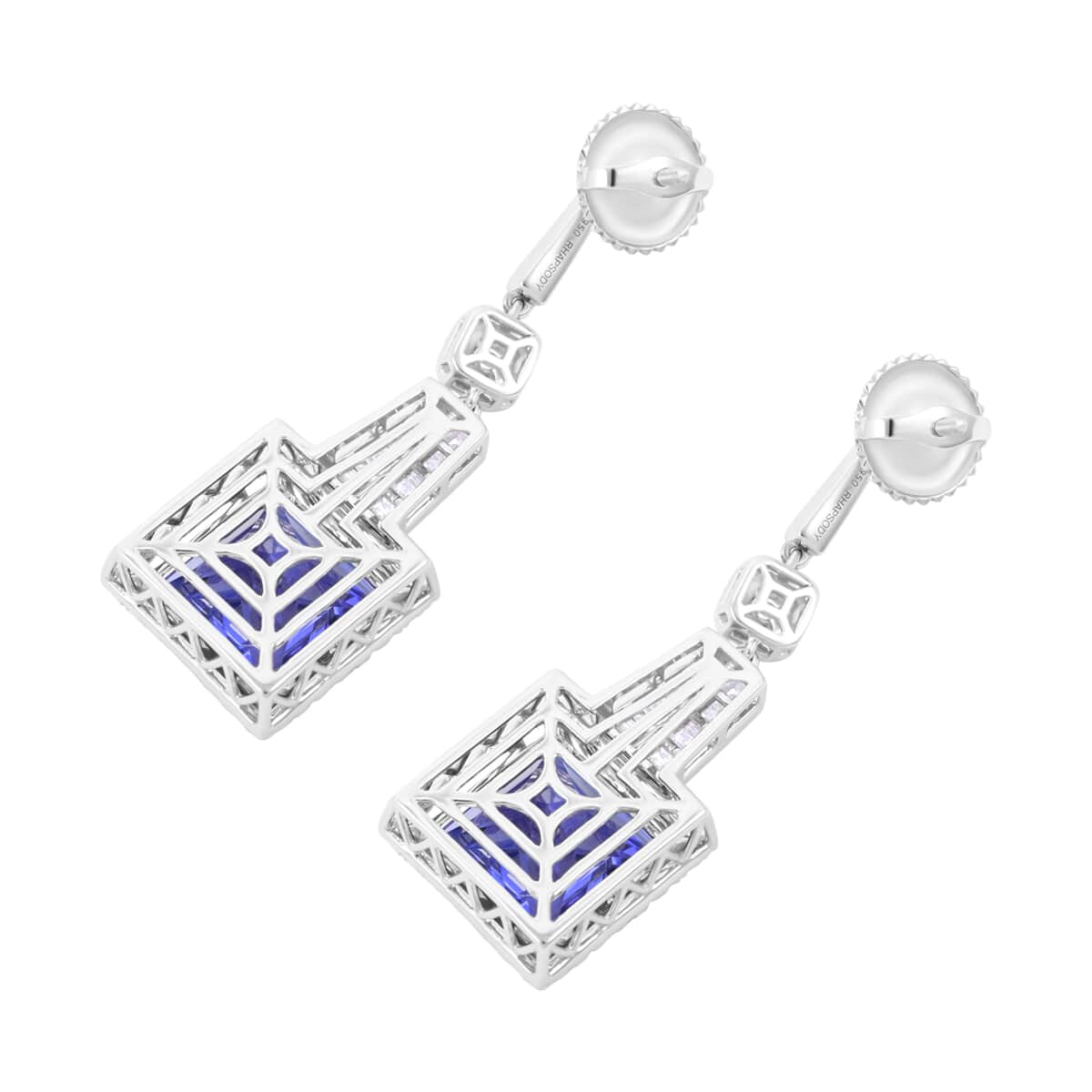 Chairman Vault Collection Certified & Appraised Rhapsody 950 Platinum Princess Cut AAAA Tanzanite and E-F VS Diamond Dangle Earrings 20.80 Grams 24.05 ctw image number 2