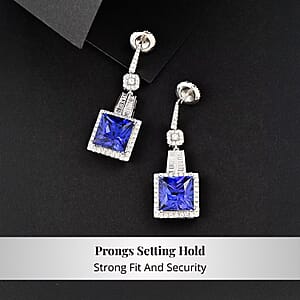 Chairman Vault Collection Certified & Appraised Rhapsody 950 Platinum Princess Cut AAAA Tanzanite and E-F VS Diamond Dangle Earrings 20.80 Grams 24.05 ctw