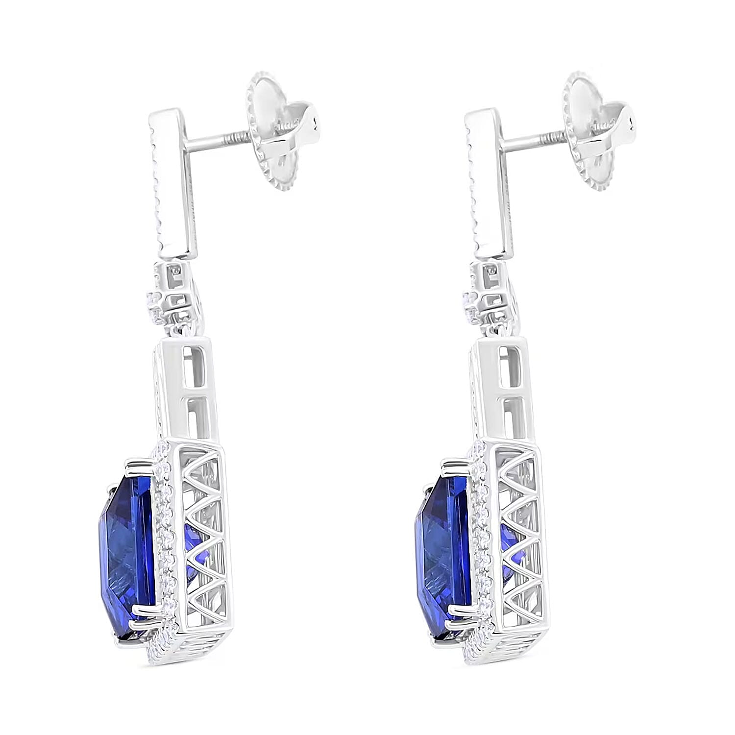 Chairman Vault Collection Certified & Appraised Rhapsody 950 Platinum Princess Cut AAAA Tanzanite and E-F VS Diamond Dangle Earrings 20.80 Grams 24.05 ctw