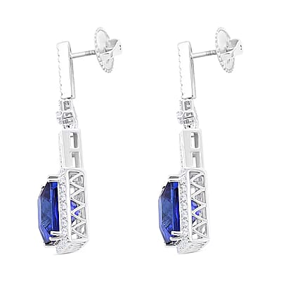 Chairman Vault Collection Certified & Appraised Rhapsody 950 Platinum Princess Cut AAAA Tanzanite and E-F VS Diamond Dangle Earrings 20.80 Grams 24.05 ctw